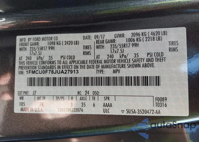 1FMCU0F78JUA27913: 43388982