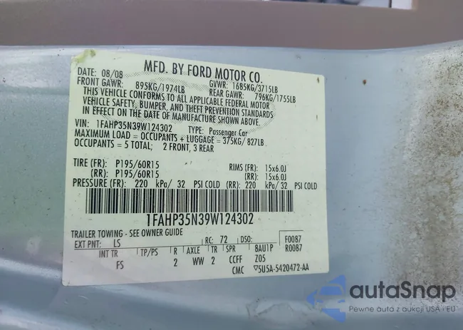 1FAHP35N39W124302: 43389040