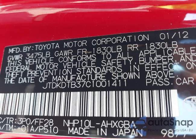 JTDKDTB37C1001411: 43389073