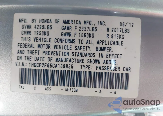 1HGCP2F65CA189955: 43389221