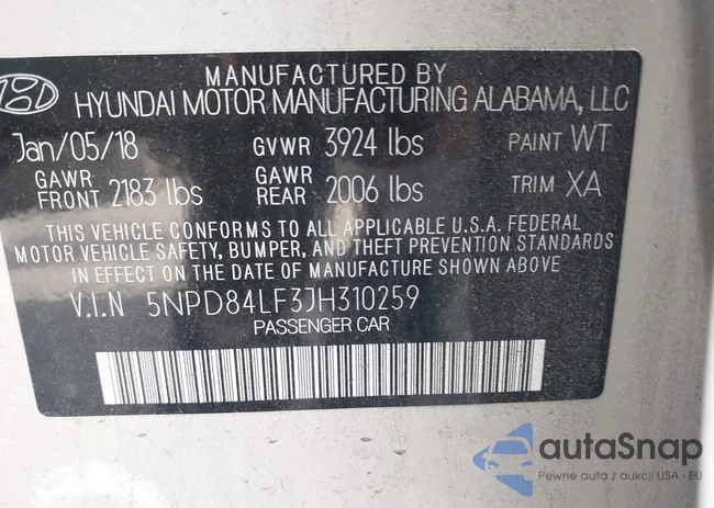 5NPD84LF3JH310259: 43388326