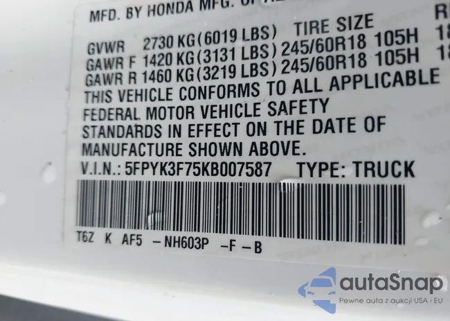 5FPYK3F75KB007587: 43388374