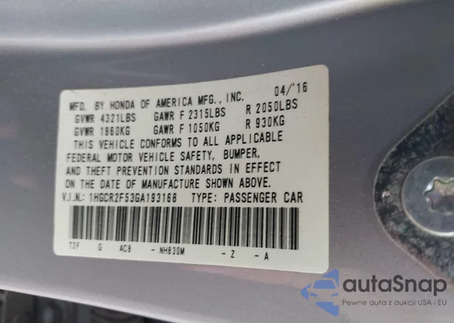 1HGCR2F53GA193168: 43388418