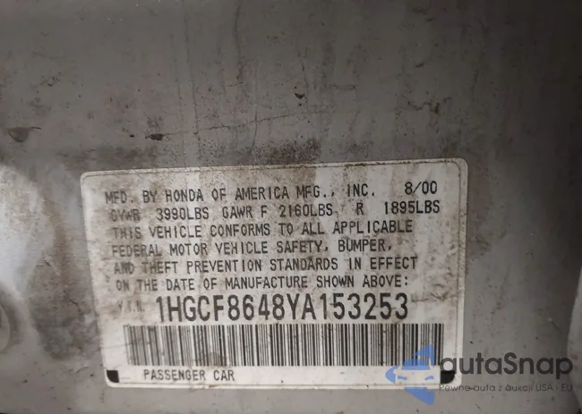 1HGCF8648YA153253: 43388474