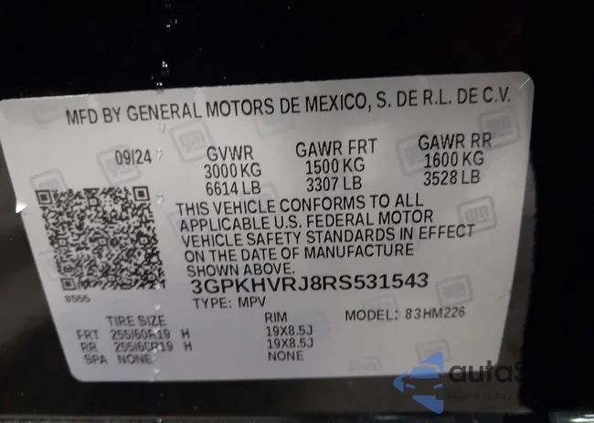 3GPKHVRJ8RS531543: 43388491