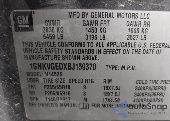 1GNKVGEDXBJ159370: 43388615