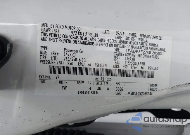 1FADP3F27GL205031: 43389736