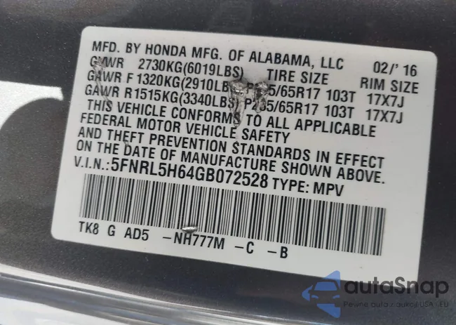 5FNRL5H64GB072528: 43389849