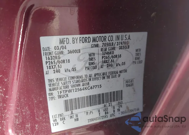 1FTPW12564KC67715: 43389858