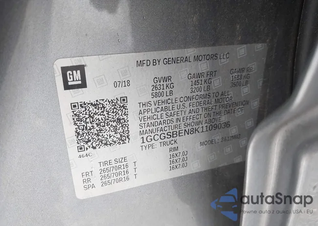 1GCGSBEN8K1109036: 43390057