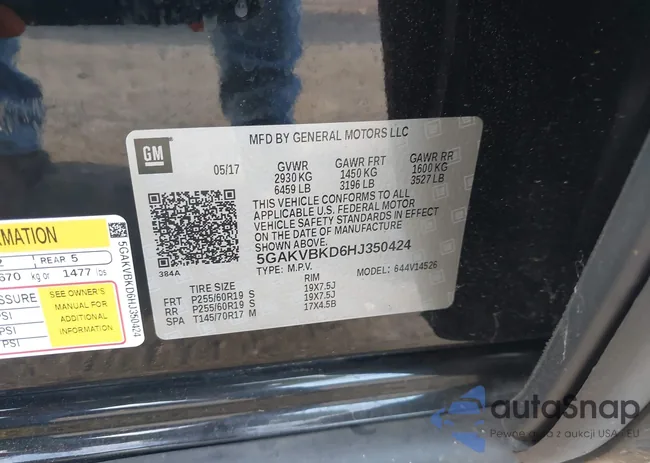 5GAKVBKD6HJ350424: 43390161