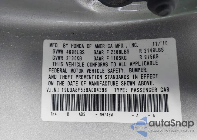 19UUA8F55BA004396: 43389289