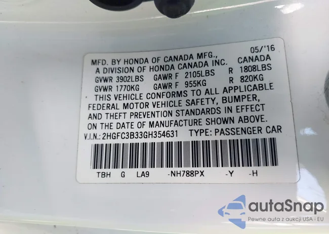 2HGFC3B33GH354631: 43389297