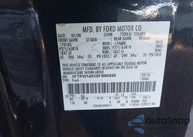 1FTPW145X8FB86826: 43389451