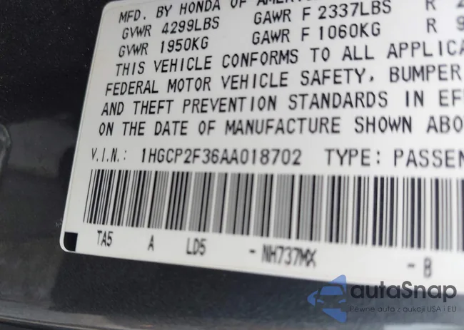 1HGCP2F36AA018702: 43389533