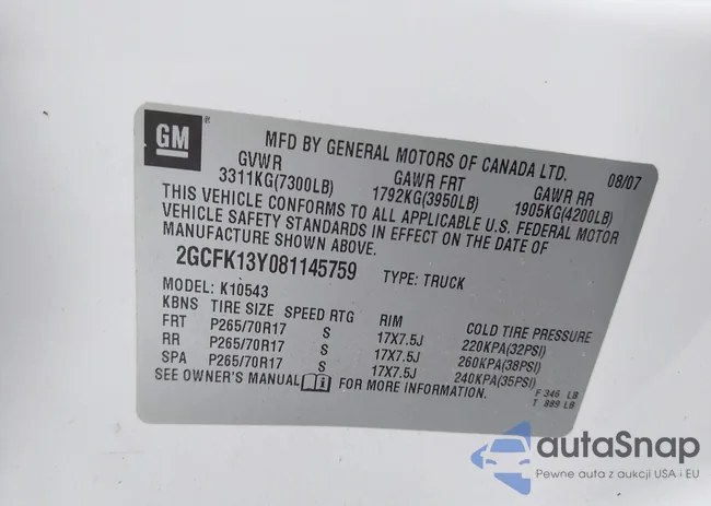 2GCFK13Y081145759: 43389562