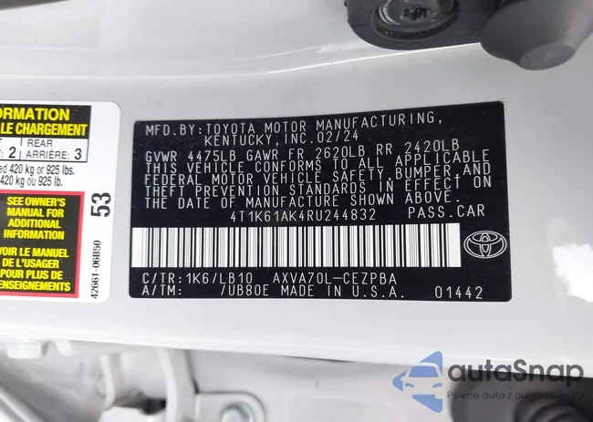 4T1K61AK4RU244832: 43390748