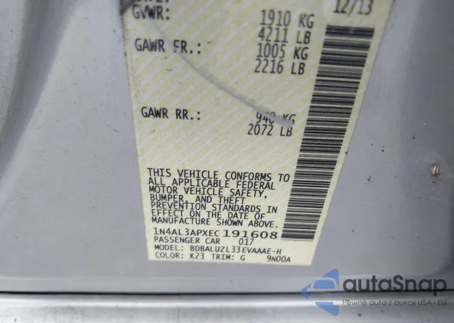 1N4AL3APXEC191608: 43391053