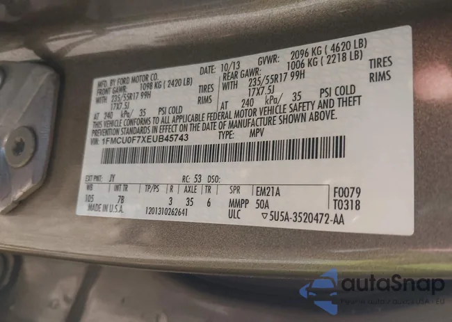 1FMCU0F7XEUB45743: 43391198