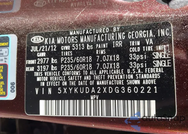 5XYKUDA2XDG360221: 43390278