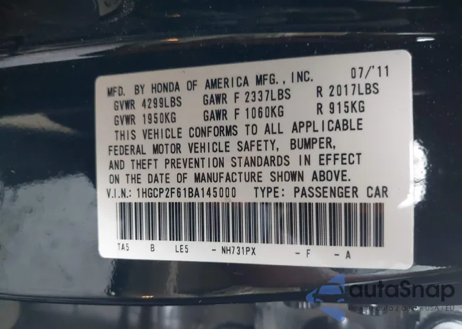 1HGCP2F61BA145000: 43390524