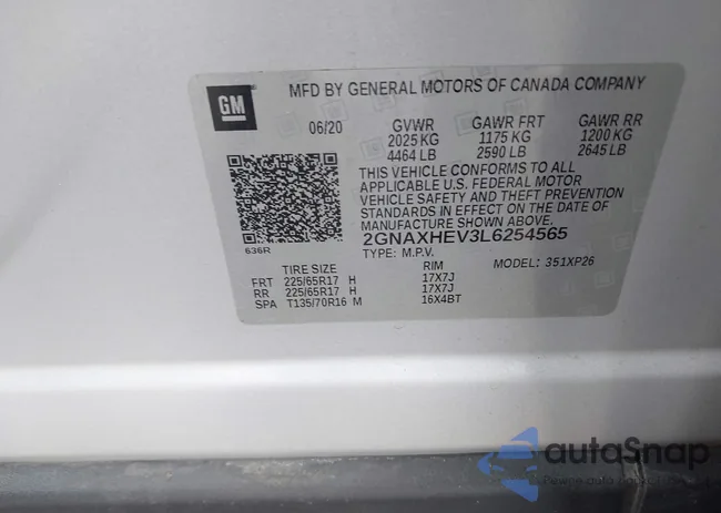 2GNAXHEV3L6254565: 43390604