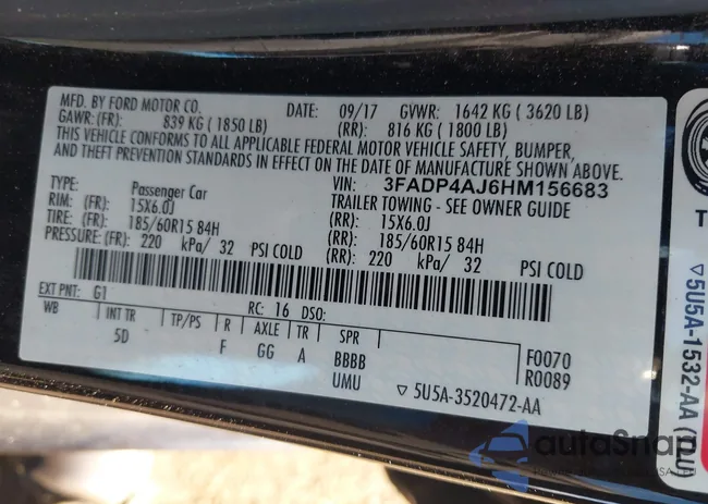 3FADP4AJ6HM156683: 43391658