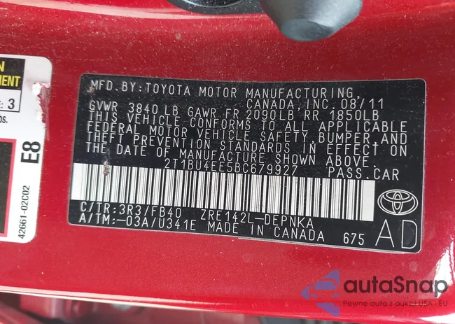 2T1BU4EE5BC679927: 43391993