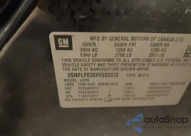 2GNFLFE3XF6203072: 43392100