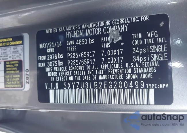 5XYZU3LB2EG200499: 43392142