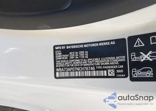 WBA73AP07NCH76746: 43392169