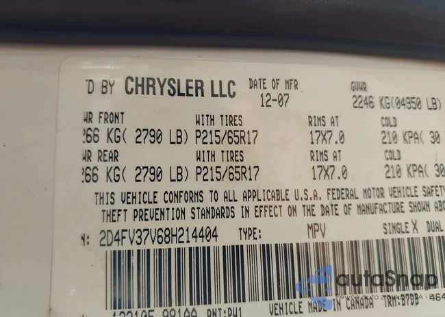 2D4FV37V68H214404: 43391260