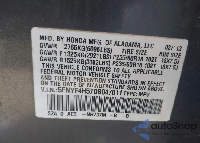 5FNYF4H57DB047011: 43391375