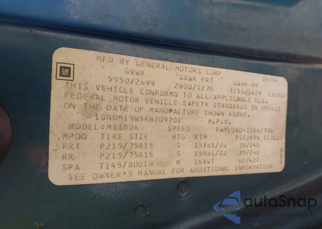 1GNDM19W5RB209701: 43391439