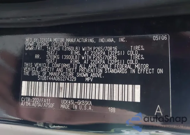 5TDBT44A06S274329: 43391489