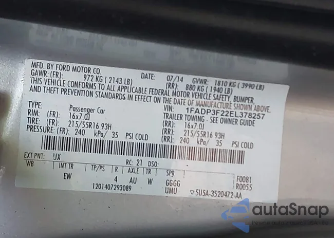 1FADP3F22EL378257: 43391522