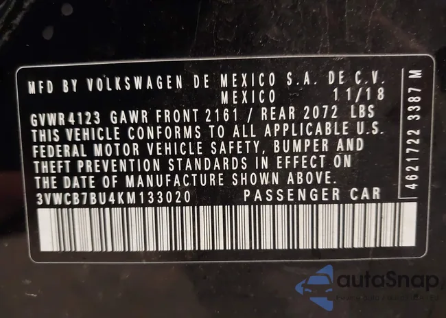 3VWCB7BU4KM133020: 43392673