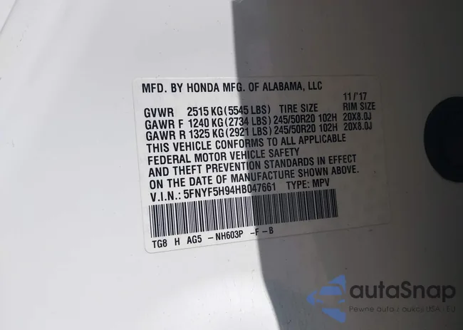 5FNYF5H94HB047661: 43392848