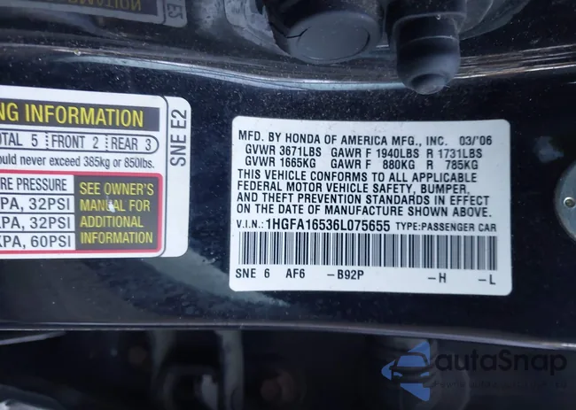 1HGFA16536L075655: 43392968