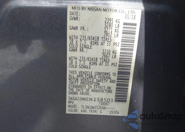 5N1AZ2MH1JN158501: 43393117