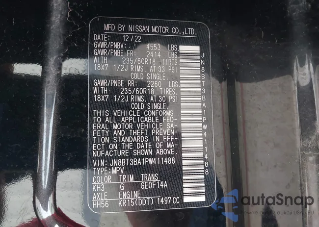 JN8BT3BA1PW411488: 43393123