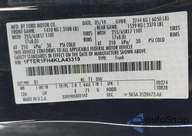 1FTER1FH4KLA43319: 43393126