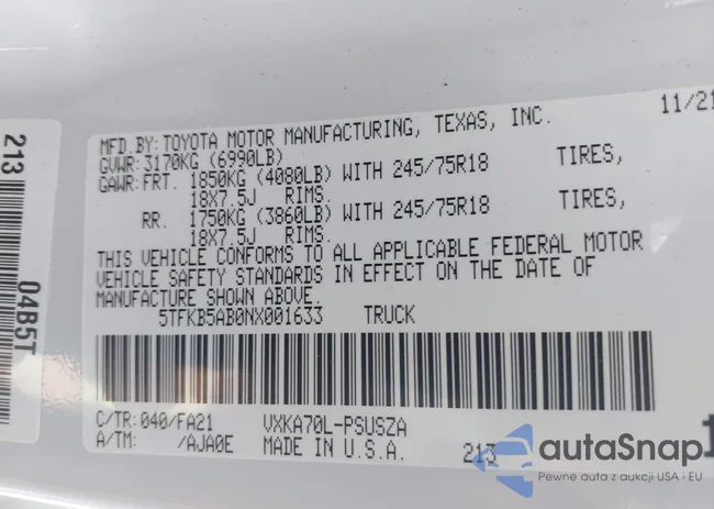 5TFKB5AB0NX001633: 43393168