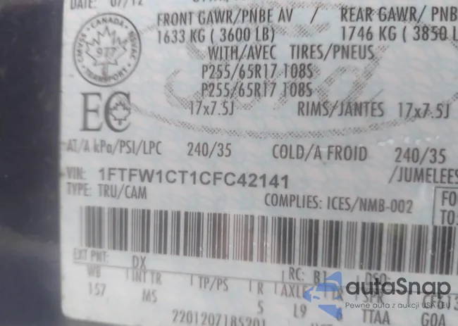 1FTFW1CT1CFC42141: 43393200