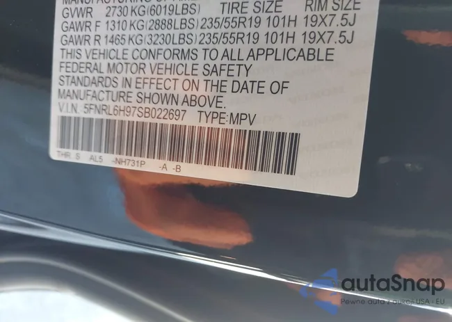 5FNRL6H97SB022697: 43392333