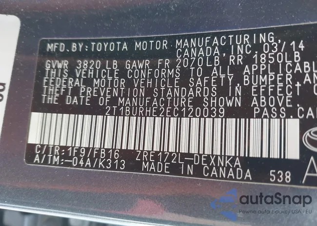 2T1BURHE2EC120039: 43392520