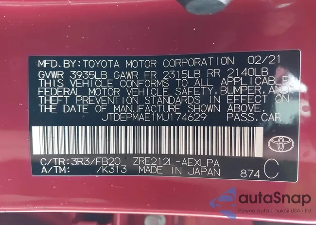 JTDEPMAE1MJ174629: 43392628