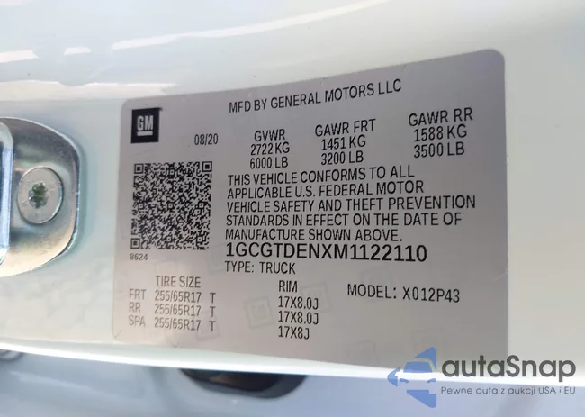 1GCGTDENXM1122110: 43393674