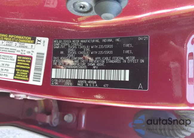 5TDYARAH6MS506895: 43393919