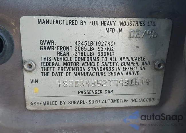 4S3BK4352T7931614: 43393950